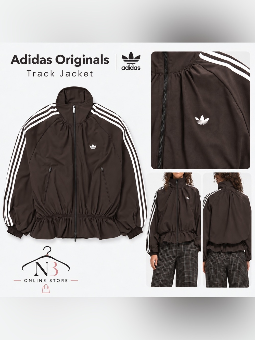 adidas Brown Bomber-Style Track Jacket with White Stripes